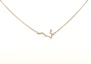 A gold Gemini Zodiac Constellation Necklace on a white background.