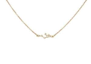 A gold Leo Zodiac Constellation Necklace  on a white background.