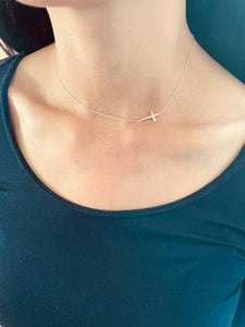 Silver Sideway Cross Choker Necklace